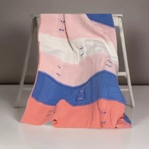 Vintage Crochet Knit Owl Baby Blanket Afghan Throw Nursery Pink White Blue 42x36